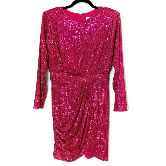 Eliza J Pink Sequins Mini Dress Size 10 Long Sleeve Cocktail Party Event Glam - Picture 2 of 16